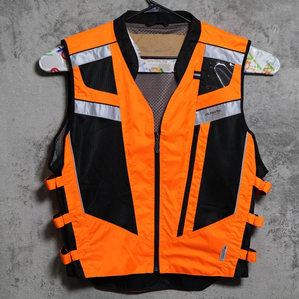 Olympia Moto Sports Vest Mens XL 2XL Orange Reflective Motorcycle Safety Hi Vis
